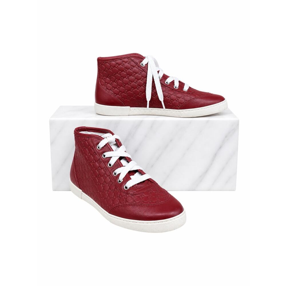 GUCCI Microguccissim Leather High Top Sneaker Red Size 36